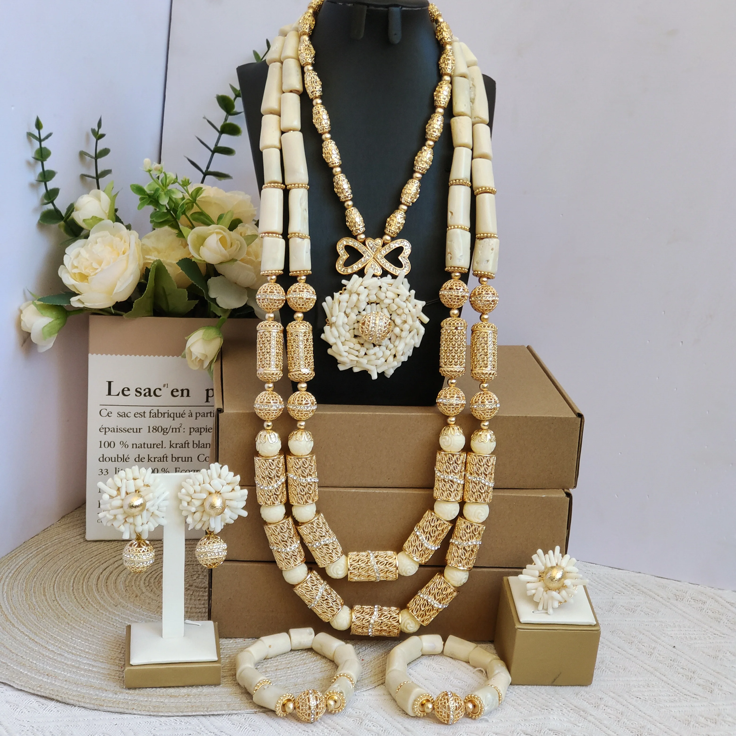 

LAANC white natural real nigerian coral beads for african wedding