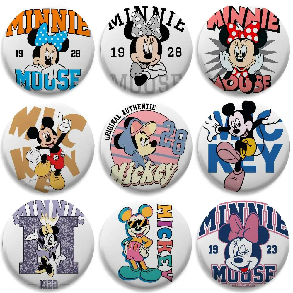 

Mickey Minnie Cute Cartoon Badges Round Exquisite Badge Brooches Creative Pins For Clothes Hat Backpack Gift Accessories