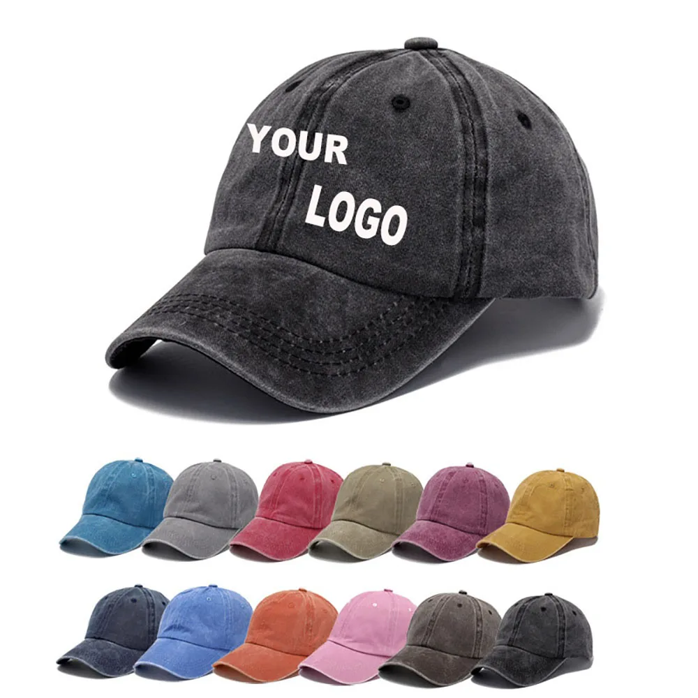 Unisex Vintage Washed Cotton Baseball Cap Custom LOGO Embroidered Snapback Adjustable Soft Sunshade Retro Cap