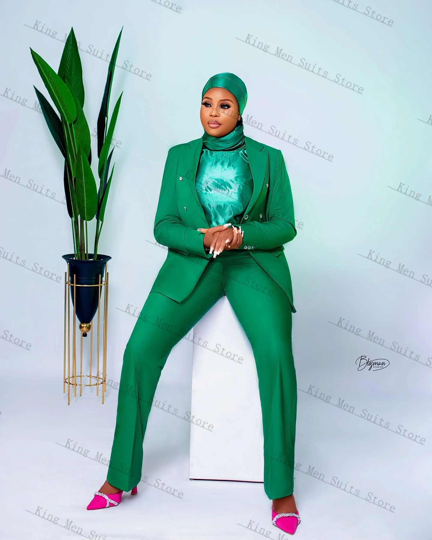 Green Formal Women Suits Set 2 Piece Blazer+Pants Trousers Customized Office Lady Jacket Single Breasted Wedding Prom Coat