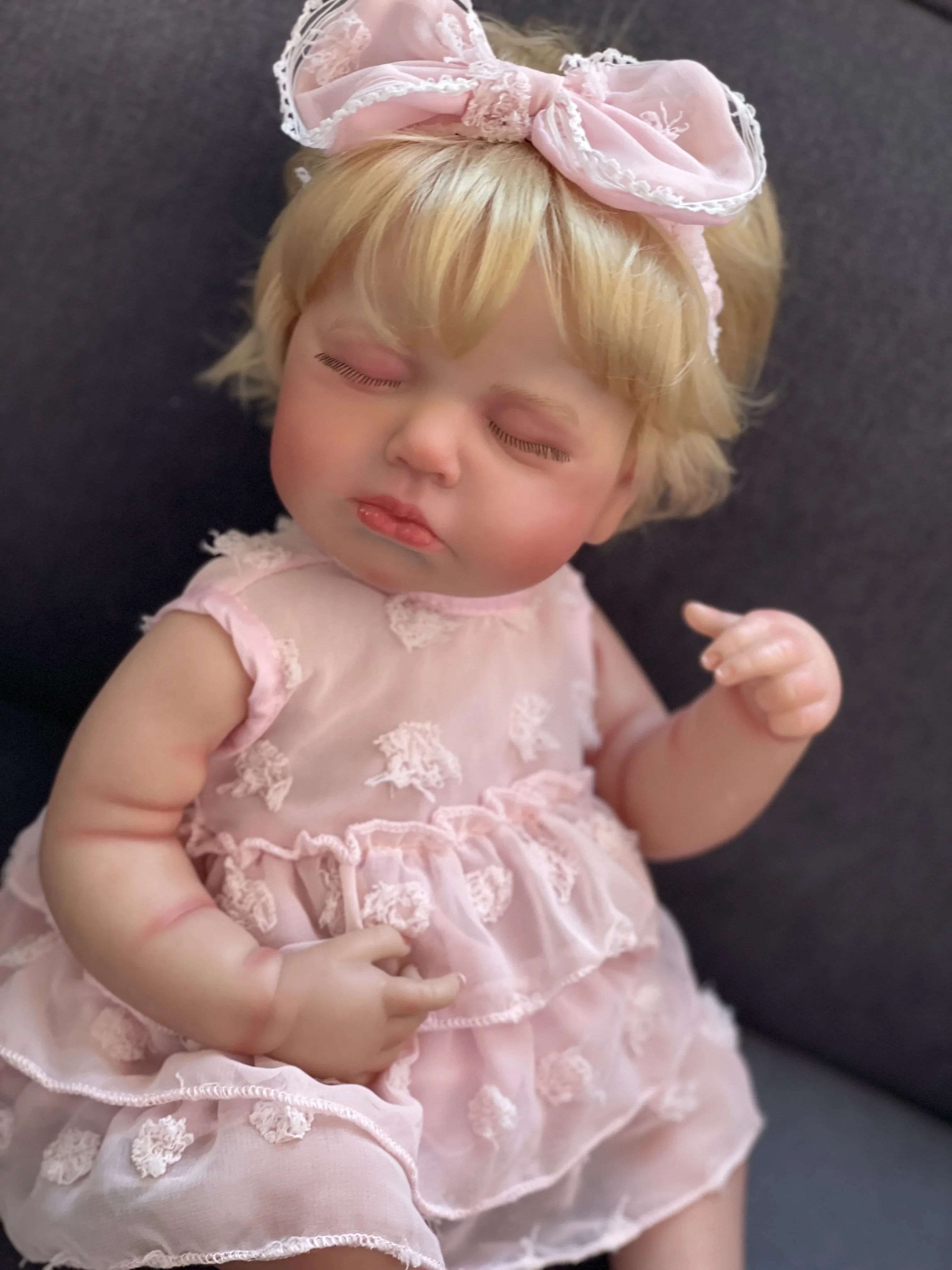 48CM Loulou Full body Vinyl Silicone Reborn with Golden Hair Sleeping Newborn Baby Dolls 3D Painted Skin with Visible Veins