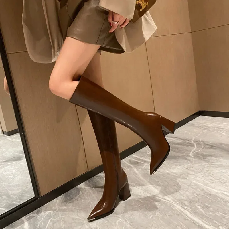 

New Women's Knee High Boots Fashion Pointed Tip High Heeled Boots Luxury Casual Shoes for Woman Elegant Knight Boots Botas Mujer