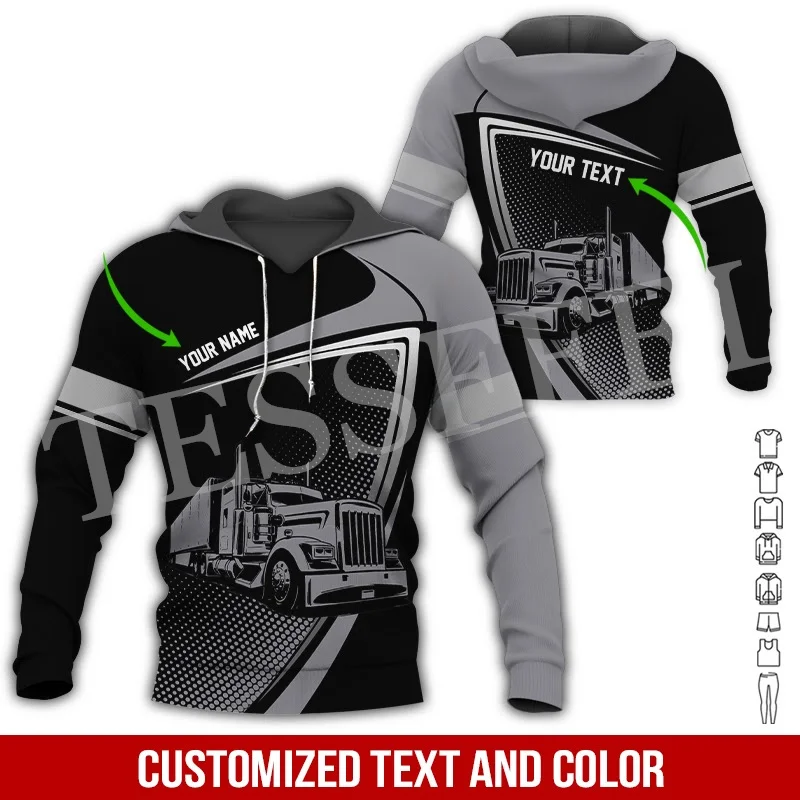 Custom Name Cosplay Worker Heavy Equipment Tow Truck Multicolor Retro Tattoo 3DPrint Harajuku Casual Pullover Jacket Hoodies A10