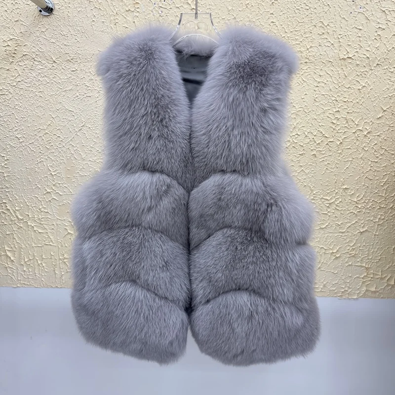 2025 New Natural Real Fox Fur Vest Autumn Winter Warm Women's Coat Thick Fur Waistcoat Luxury Female Jackets Streetwear Clothing