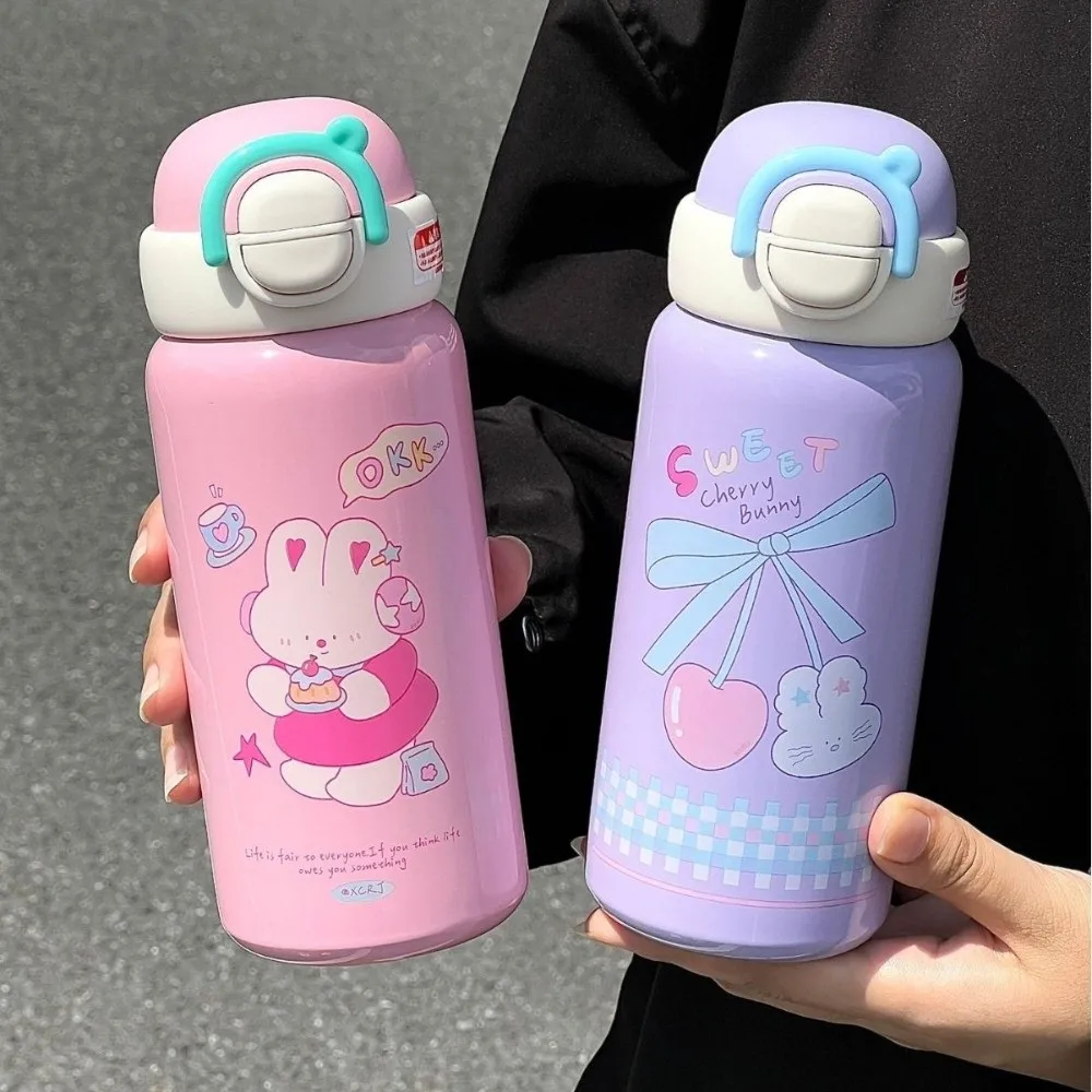 

Portable Cartoon Prints Thermal Cup Stainless Steel 500ml Students Sippy Cup Lightweight Leak-proof Travel Water Bottle