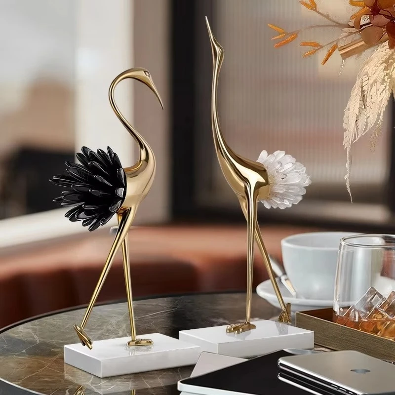 

Light luxury brass crystal crane animal sculpture desktop decoration, living room decoration home decoration housewarming gifts