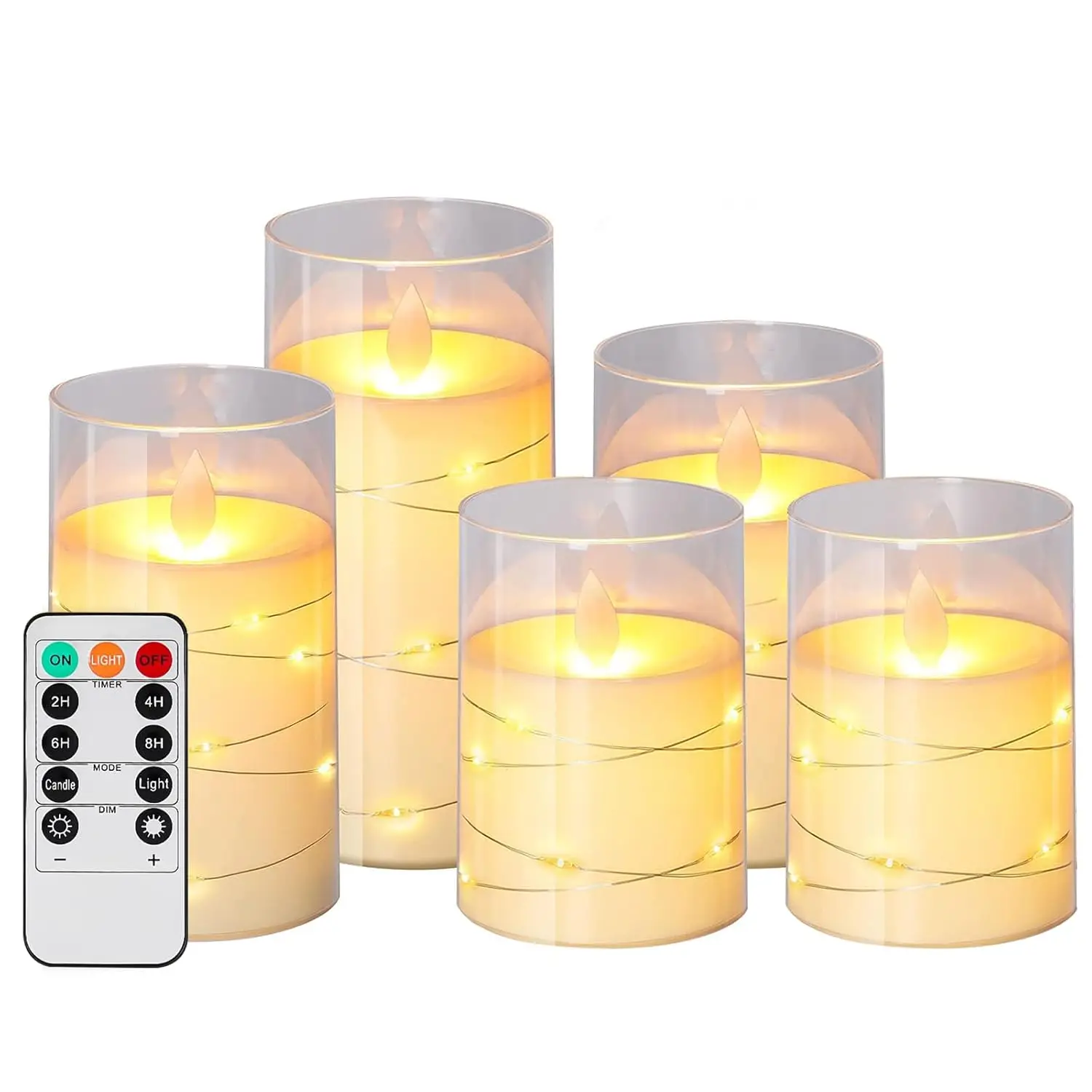 Remote controlled LED Candles Dancing wick Candle f/Romantic Ambiance Home Decoration Acrylic Shell  with Embedded Star String