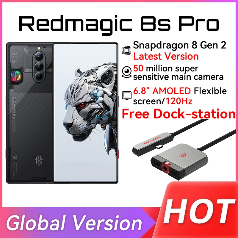 Global version Redmagic 8s Pro 5G Snapdragon 8 Gen 2 Octa Core 6.8'' 120Hz AMOLED Latest Version 65W fast charge 6000mAh NFC