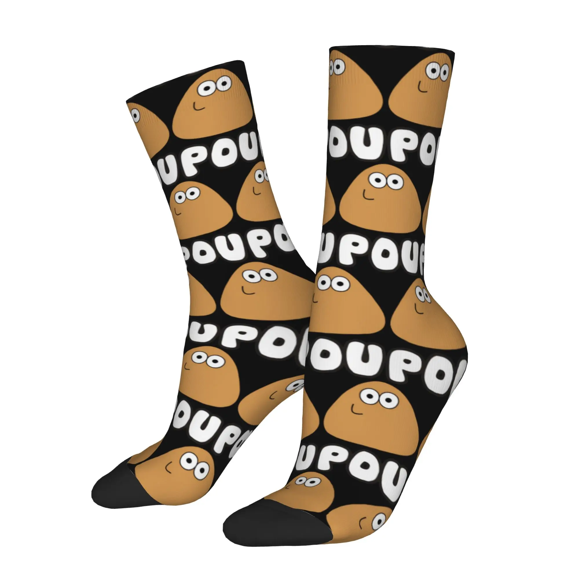 Fashion My Pet Alien Pou Football Socks Game Cartoon Polyester Crew Socks for Unisex Sweat Absorbing