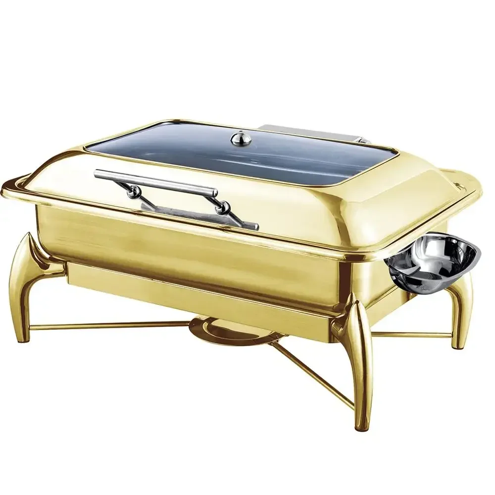 gold Luxury food warmer rectangular brass & copper golden chafing dish for restaurant