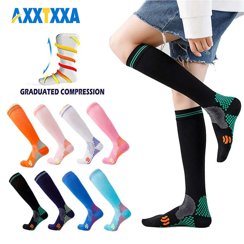 AXXTXXA 1 Pair Sport Compression Socks Men,20-30 mmhg Run Nurse Socks for Edema Diabetic Varicose Veins