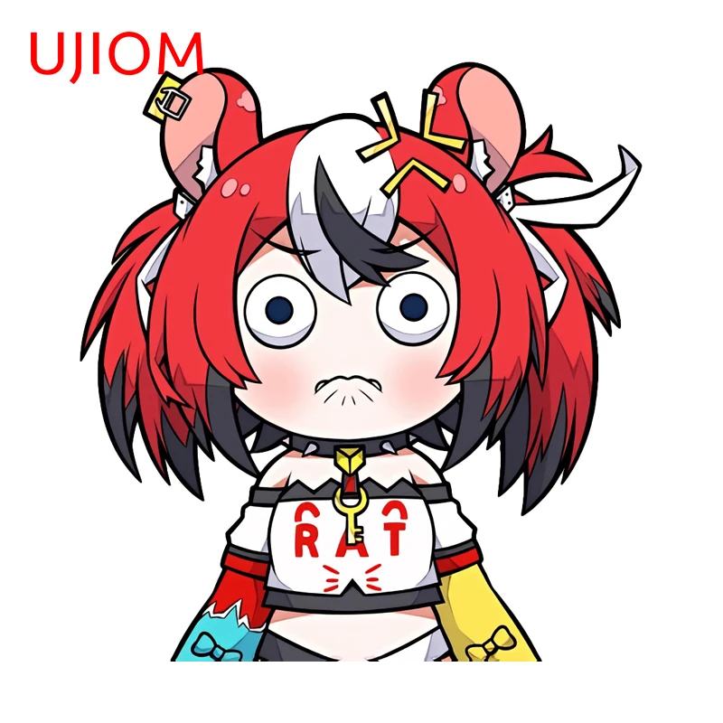UJIOM Hakos Baelz Mouse Ears Wall Sticker Red Black Ponytails Cute Hololive Girl Decal Living Home Decoration
