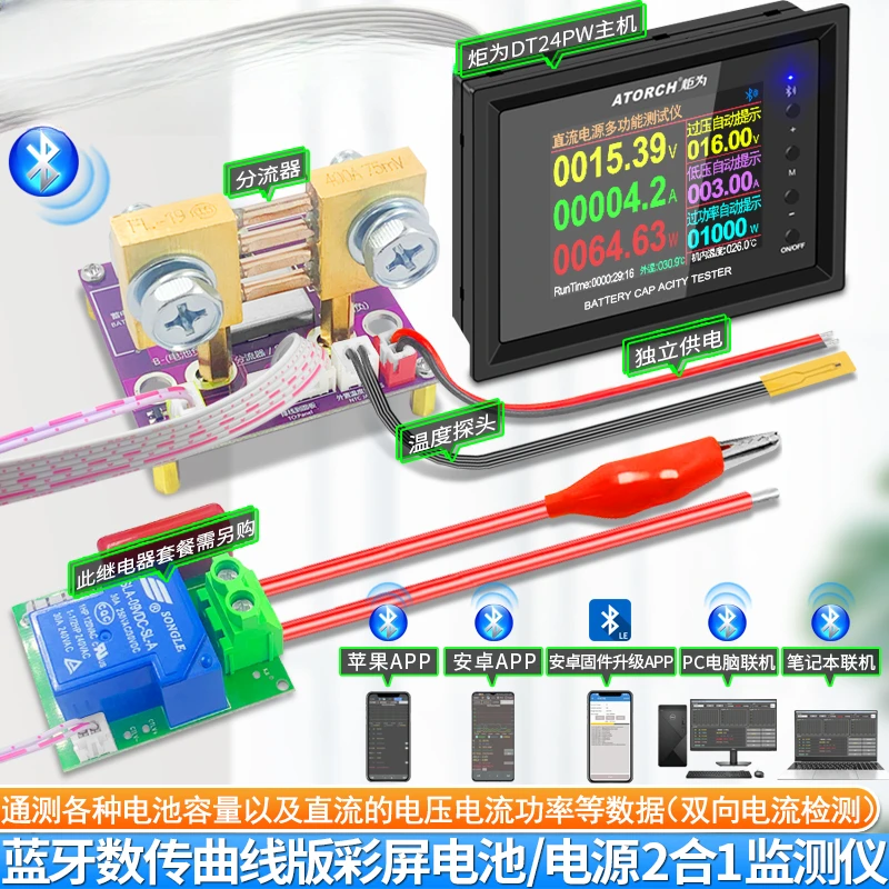 an electric vehicle 18650 lithium battery capacity tester, DC current and voltmeter, DC digital display coulomb met