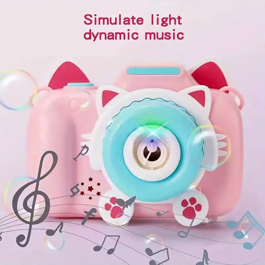 Brinquedo da máquina da bolha da câmera dos desenhos animados, soprador automático da bolha para meninos e meninas, apropriado para jogos ao ar livre, presentes de aniversário
