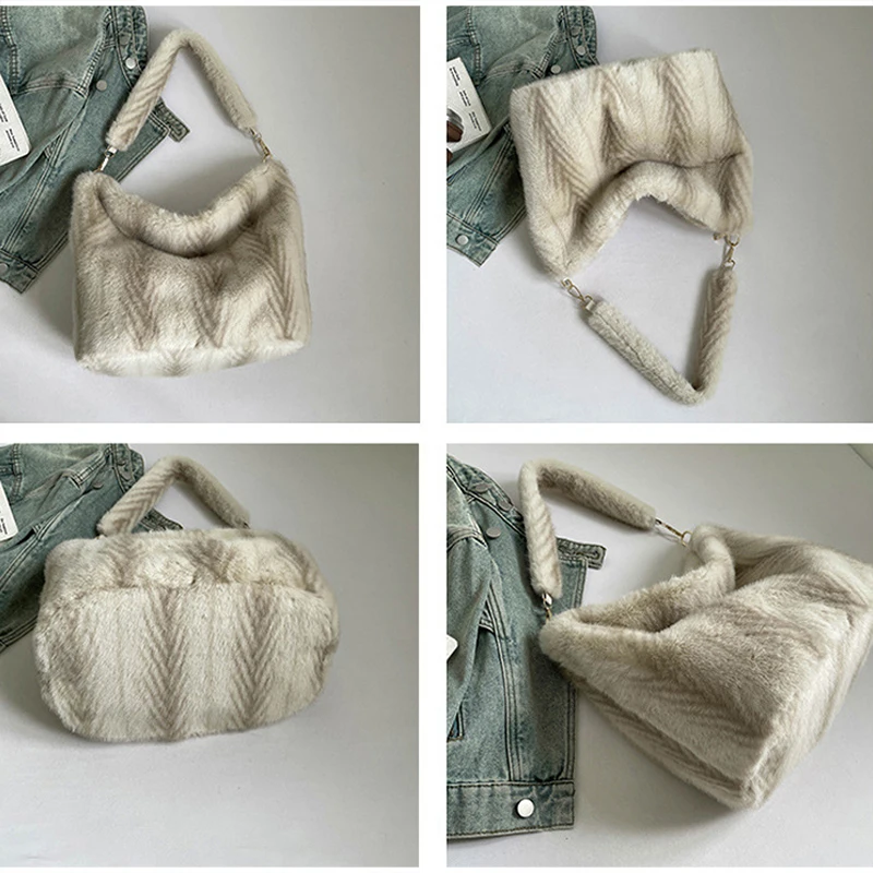 Weiche Kunstfell-Umhängetasche, Flauschige Plüsch-Handtasche für Damen, Warme Wintertasche für den Alltag, Große Kapazität, Leichtgewicht – Detail 3