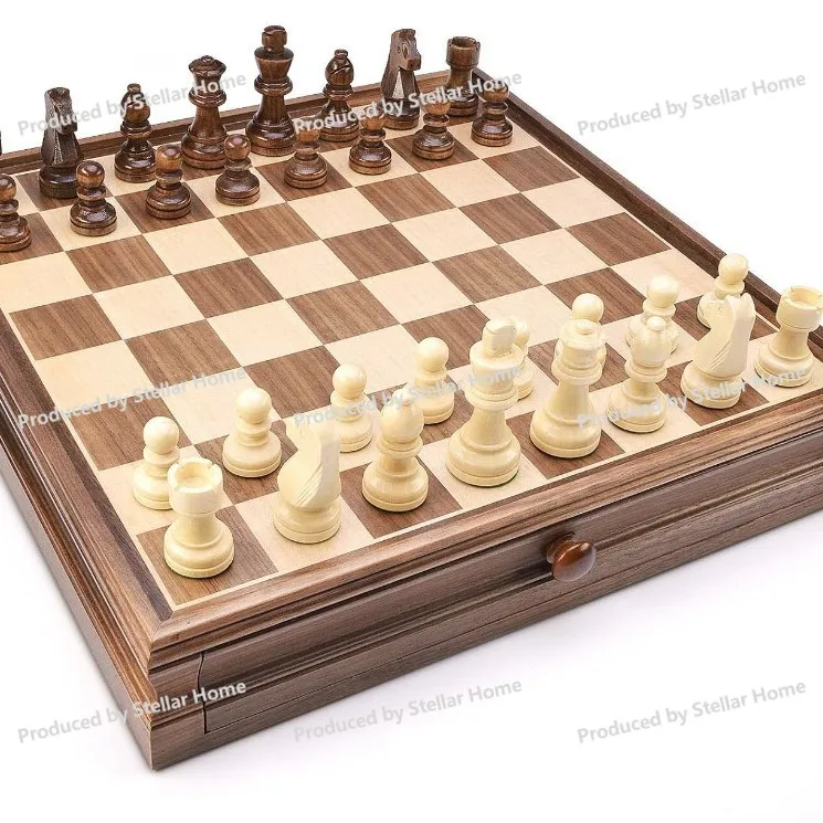 Walnut Solid Wood Chess Checkers Set Drawer Model/high-end Solid Wood Chess Box