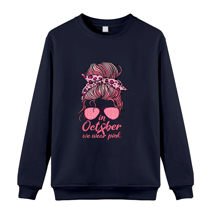 New Breast Cancer Sweatshirts Round Neck Long Sleeve Loose Autumn Winter Couple Sweatshirt Clothing Women Men Pullovers