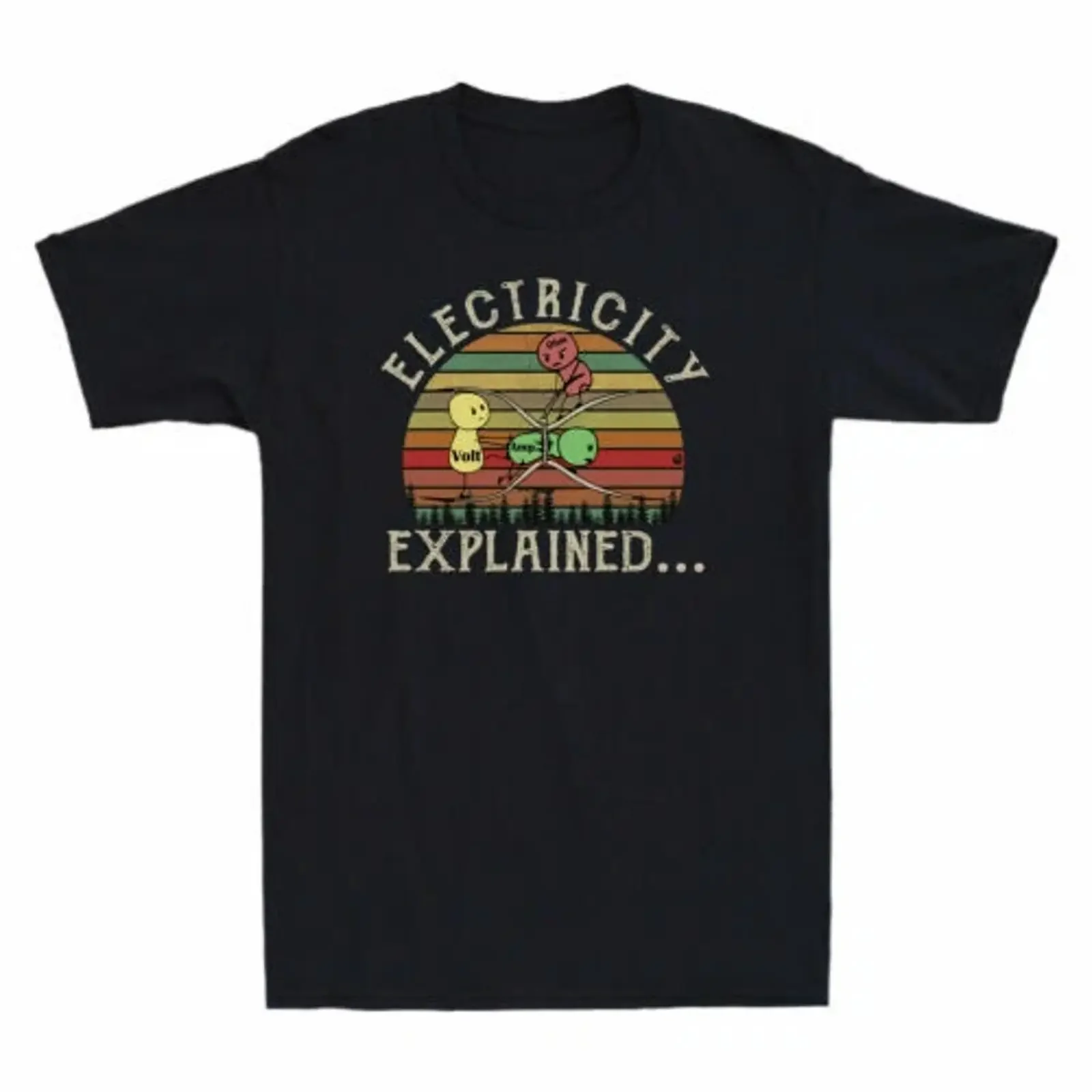 Ohm Volt Ampe Electricity Explained Vintage Retro Sunset Men's T Shirt Black vintage Washed Soft graphic Top For Everyday Wear