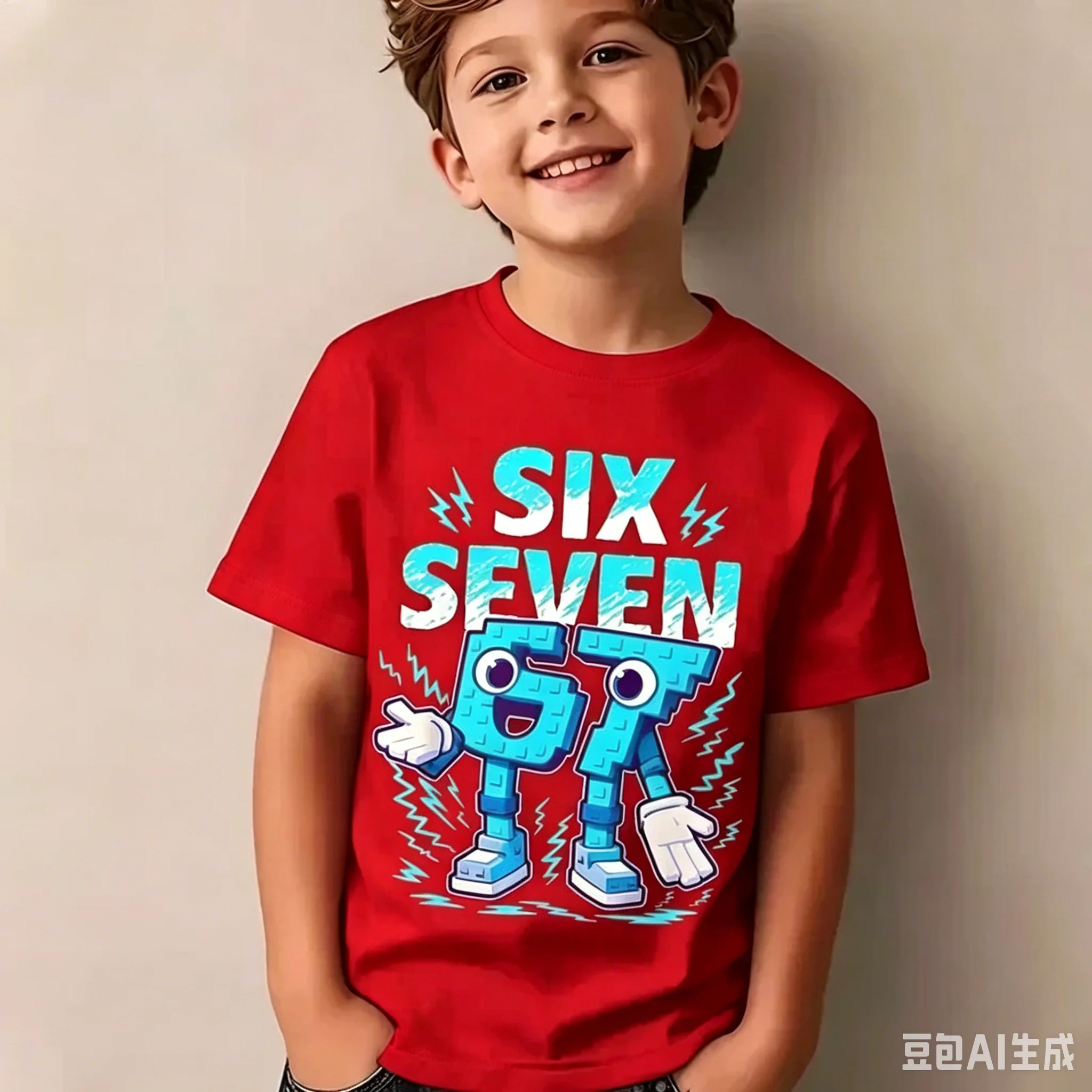 67 Pixel Cartoon-Charakter Baumwoll-T-Shirt, Jungen Mädchen Harajuku Streetwear Print Kurzarm-T-Shirt, Trendiges Lässiges Kinder-Oberteil – Detail 12