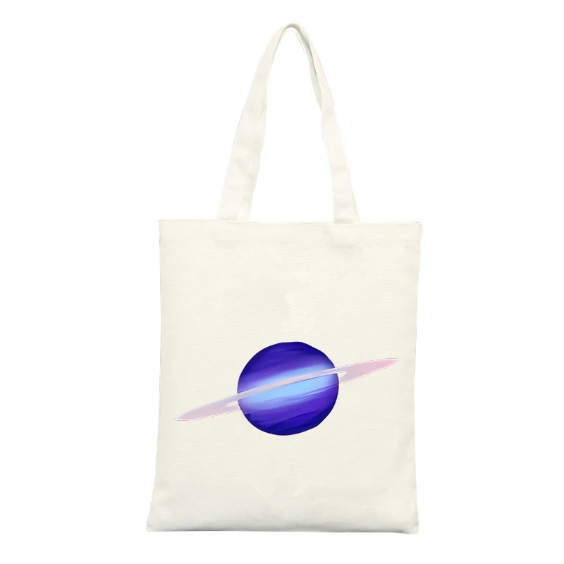 Canvas Tote Bag with Planet and Rings Graphic, Ideal for Casual Daily Use and Weekend Outings