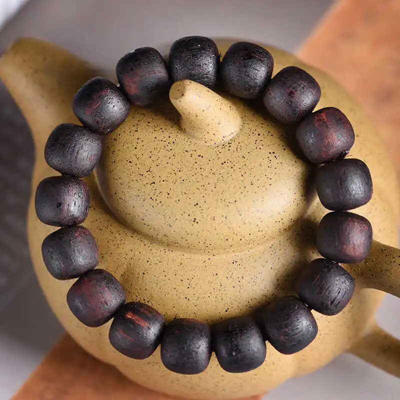 Natural Dark Oil Dalbergia Odorifera Barrel Bead Wrist Mala Bracelet with Coconut Milk Fragrance Gifts