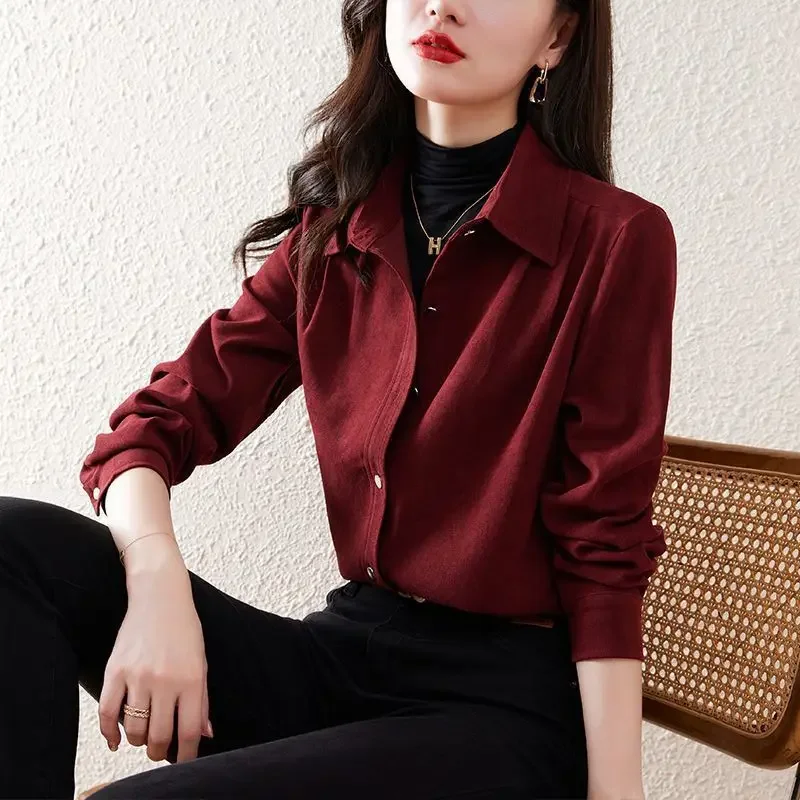 

Fashion Lapel Button Solid Color All-match Shirt Women's Clothing Autumn New Loose Casual Tops Office Lady Blouse XQ165