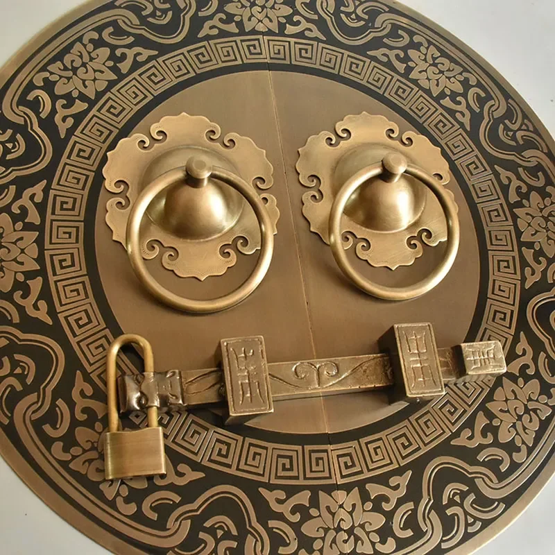 Antique Chinese Pure Copper Door Handle Retro Round Pull Ring Old Fashioned Door Bolt Lock Latch Hardware Accessories