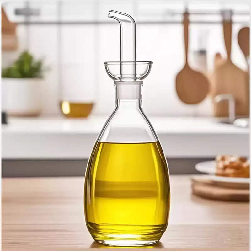 High Borosilicate Glass Oil Dispenser Bottle, Heat Resistant Clear Cruet with Pour Spout for Kitchen Olive Oil Vinegar Storage