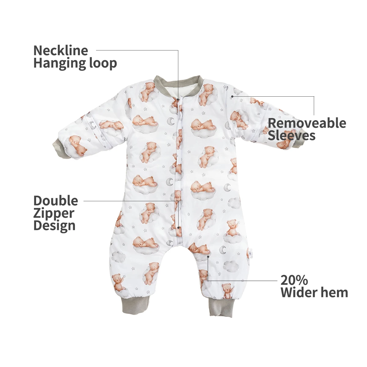 HappyFlute 10-20℃ New Imitation Cotton Cute Animal Print Long Sleeve Super Soft Removable Split Leg Baby Thermal Sleeping Bag