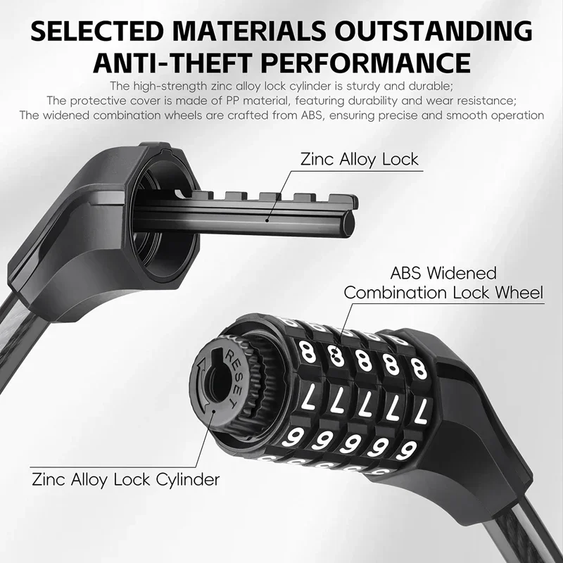 WEST BIKING Bicycle Anti Theft Lock Double-headed Password Steel Cable Lock 5 Digit Password Scooter Bike Lock Bike Accessories