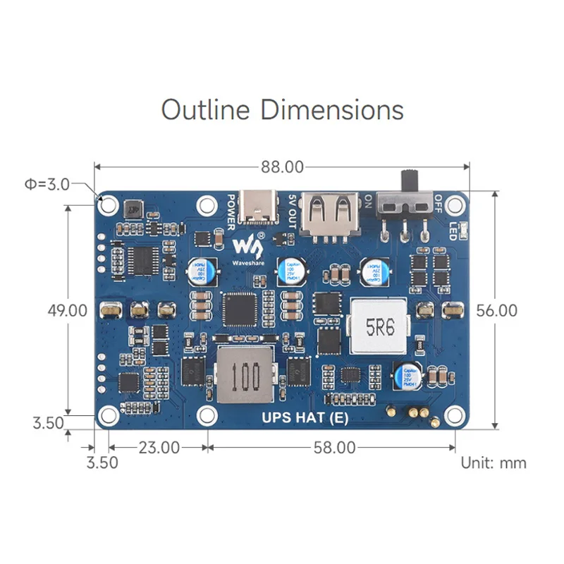 Raspberry Pi 5 UPS HAT (E) 5V 6A Uninterruptible Power Supply Supports 4x21700 Li Batteries (Not Included) Pogo Pins Connector