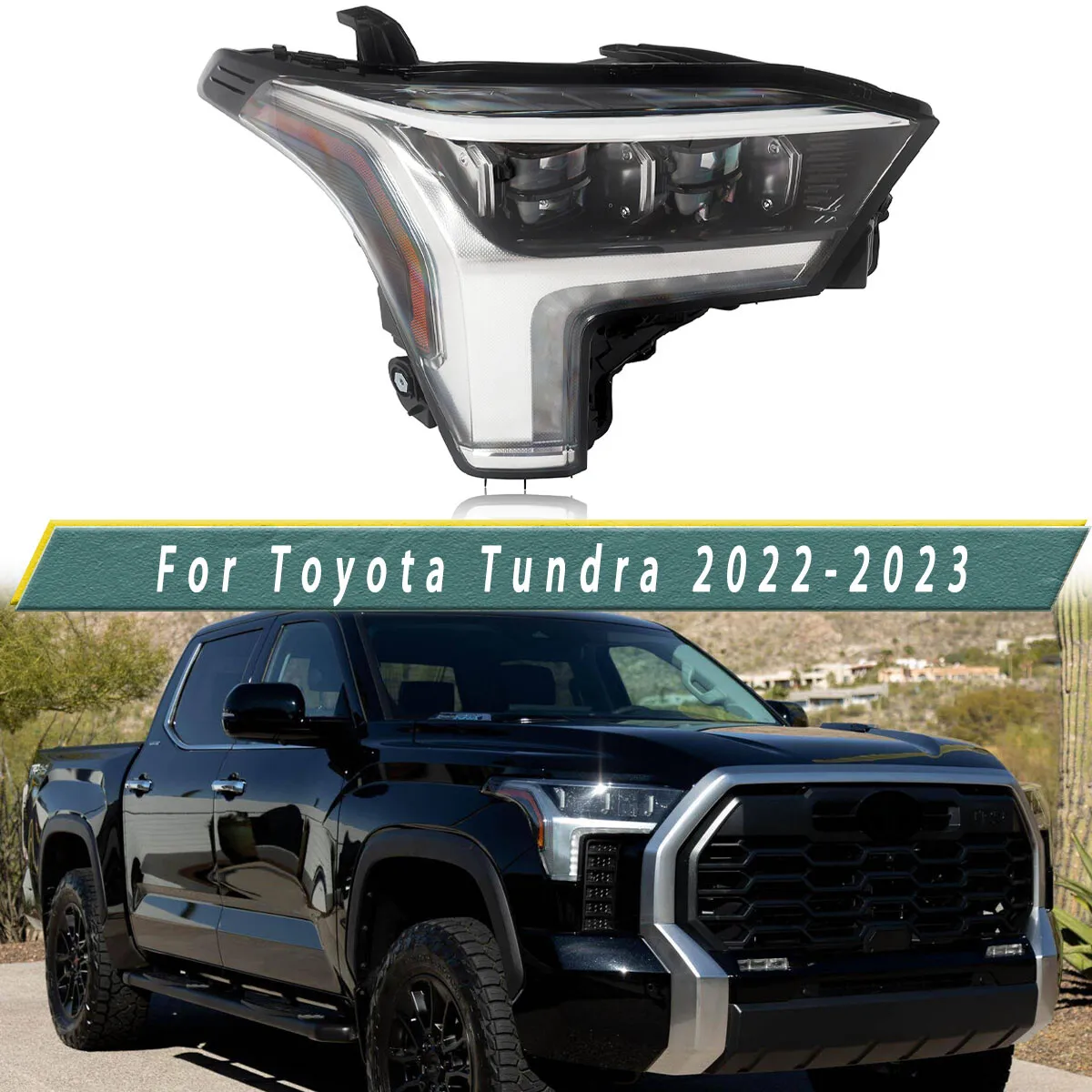 Headlight Front Right For Toyota Tundra Crew Cab Pickup 4-Door 2022 2023 Right Side Auto Leveling LED Headlamp Replace Directly