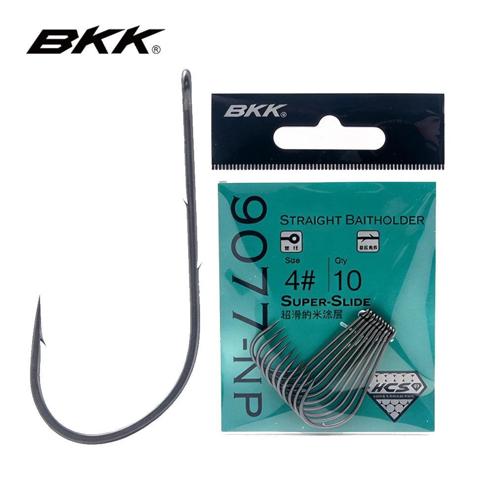 BKK 9077-NP Straight Baitholder Hooks High Tensile Strength Super Slide Coating Fish Hooks for Bass Mandarin Fish Soft Bait Live