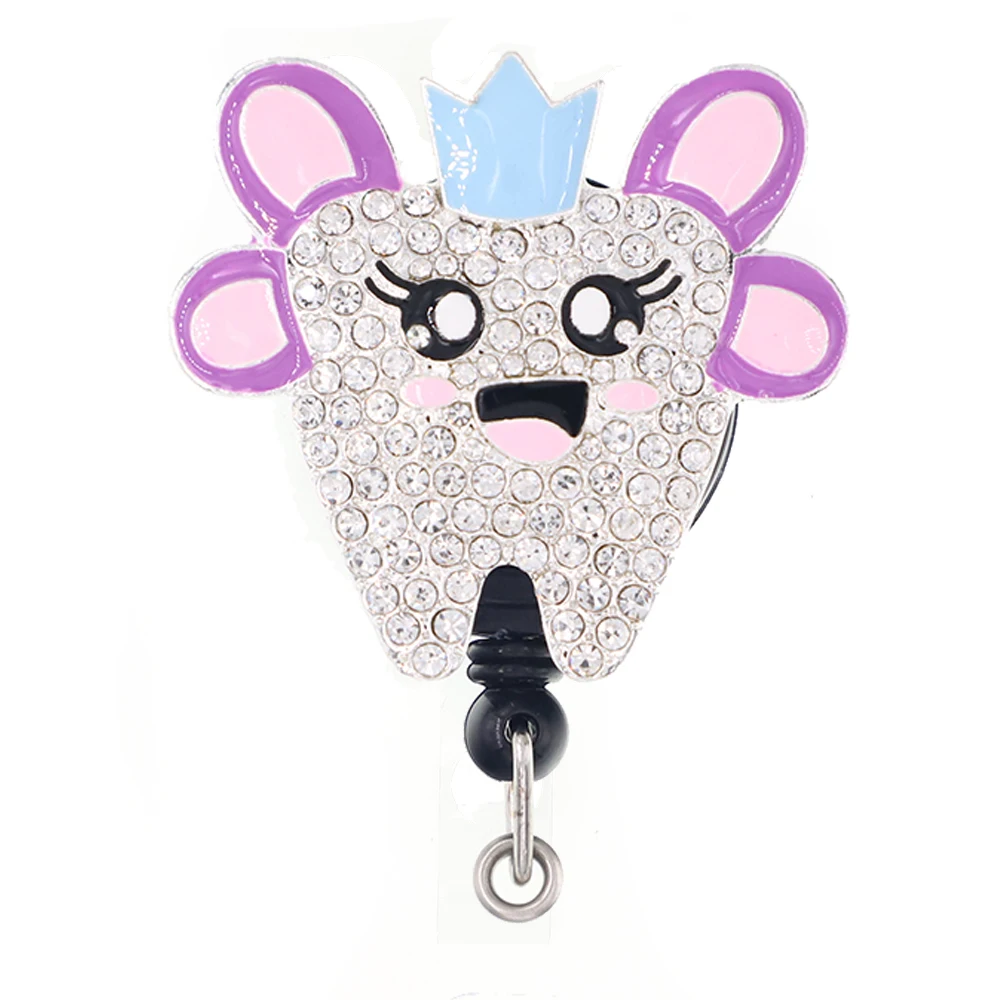 

10pcs/lot Medical Series Rhinestone Tooth Badge Reel Retractable ID Name Badge Holder for Dental Doctor Nurse Accessories