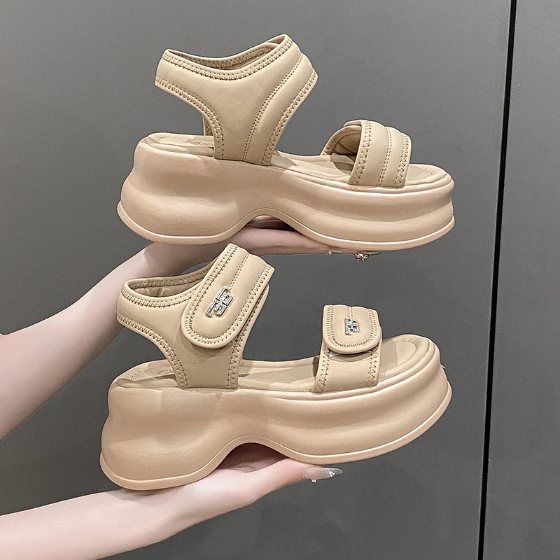 Summer Women Platform Sandals 7.5CM Wedges Leather Slippers Fashion Thick Bottom Sandals Woman Outside Casual Beach Flip Flops