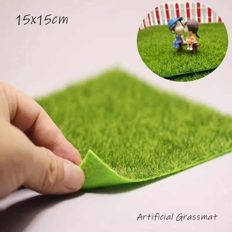 หญ้าเทียมขนาดเล็ก 15x15 ซม. 1 ชิ้น สำหรับทำโมเดลบอนไซ ชุด DIY ตกแต่งสวนในบ้าน จัดวางภูมิทัศน์ สำหรับงานไดโอรามา