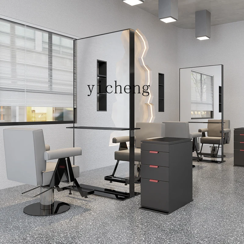 TQH Simple Hair Salon Barber Shop Mirror Table Stainless Steel Single and Double Sided Floor Mirror Special Mirror