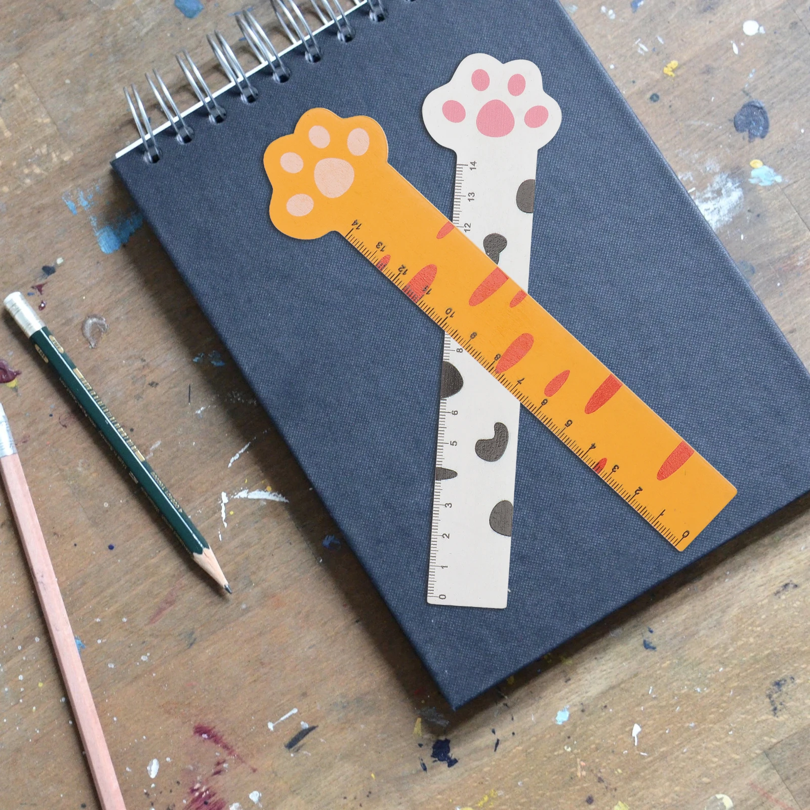 8 pcs Wooden Rulers Cartoon Cat Claw Design Measuring Scales for Kids Students School Office Factory Home Gift Idea Clear