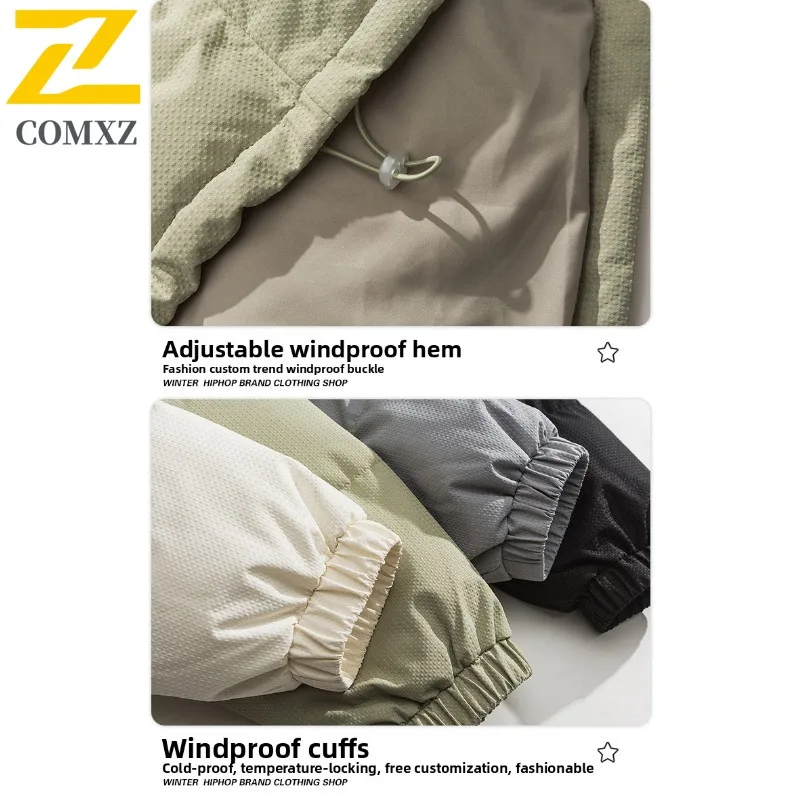 COMXZ 2025 Waterproof Down Cotton Jacket Men New Autumn Winter American Fashion Fleece Lined Thick Parka Warm Coat windbreaker