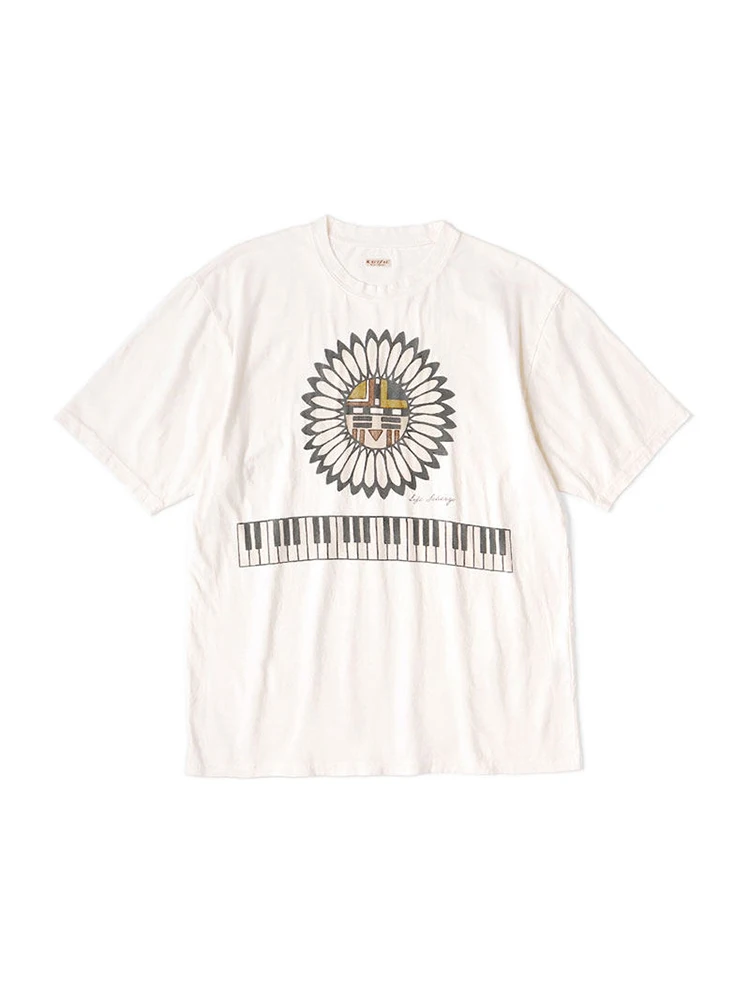 

Футболка Kapital 25SS из чистого хлопка с коротким рукавом, круглым вырезом, принтом «Солнце и пианино», в японском этническом стиле, свободного кроя, летняя, молодежная, модная