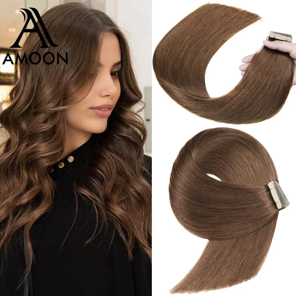 Amoon Straight Tape in Hair Extensions Invisable Hair Extensions Volume Add in Fullness 100% Human Hair  on 20pcs/pack