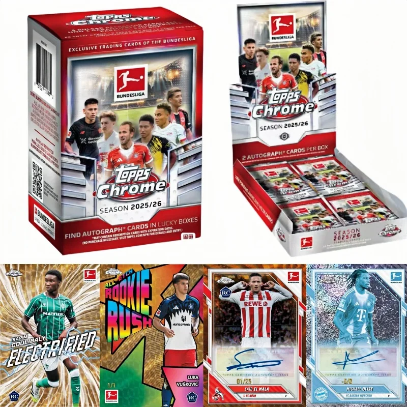 

Официальная оригинальная коллекционная карточка футболиста Topps Original Chrome Bundesliga 2025-26 - Серия Hobby/Value, подарочная коробка