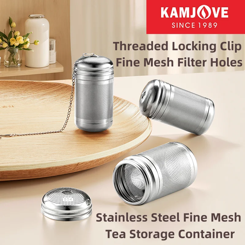 KAMJOVE Tea Leaf Infuser,with Chain for Tea-water Separation,Mesh Tea Storage Accessory,304 Stainless Steel Tea Filter Chamber