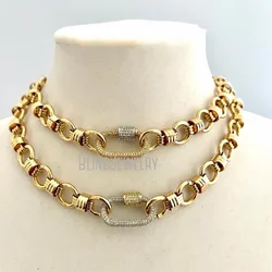 10pcs Stainless Steel Cable Chain Necklace Pave Carabiner Screw Lock Clasp Closure Choker Women Statement Designer Y2k Jewelry