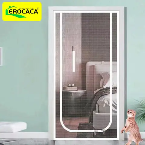 EROCACA White Reinforced Cat Screen Door Baby Gate Thickened Pet Resistant Mesh Screen Door with Zipper for Living Room Bedroom