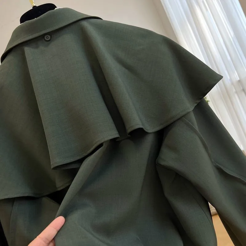 2025 ربيع الخريف جديد الإناث عباءة شال معطف قصير المرأة الكورية عادية فضفاض كم طويل سترة واقية أبلى بلوزات على الموضة W886