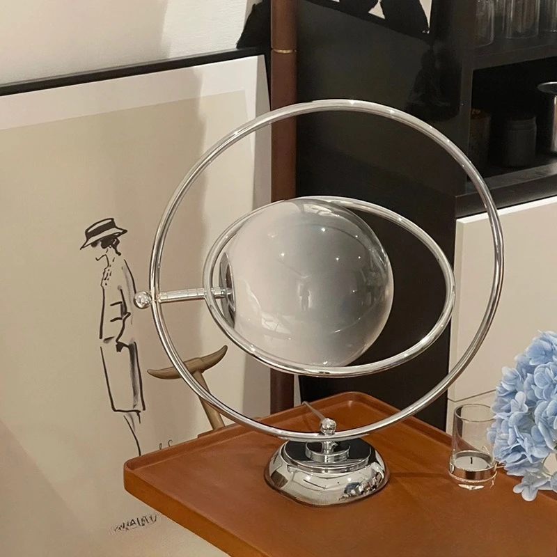 Italy 1970 Medieval Rotating Art Desk Lamp Glass Moon Living Room Bedroom Bedside Lamp