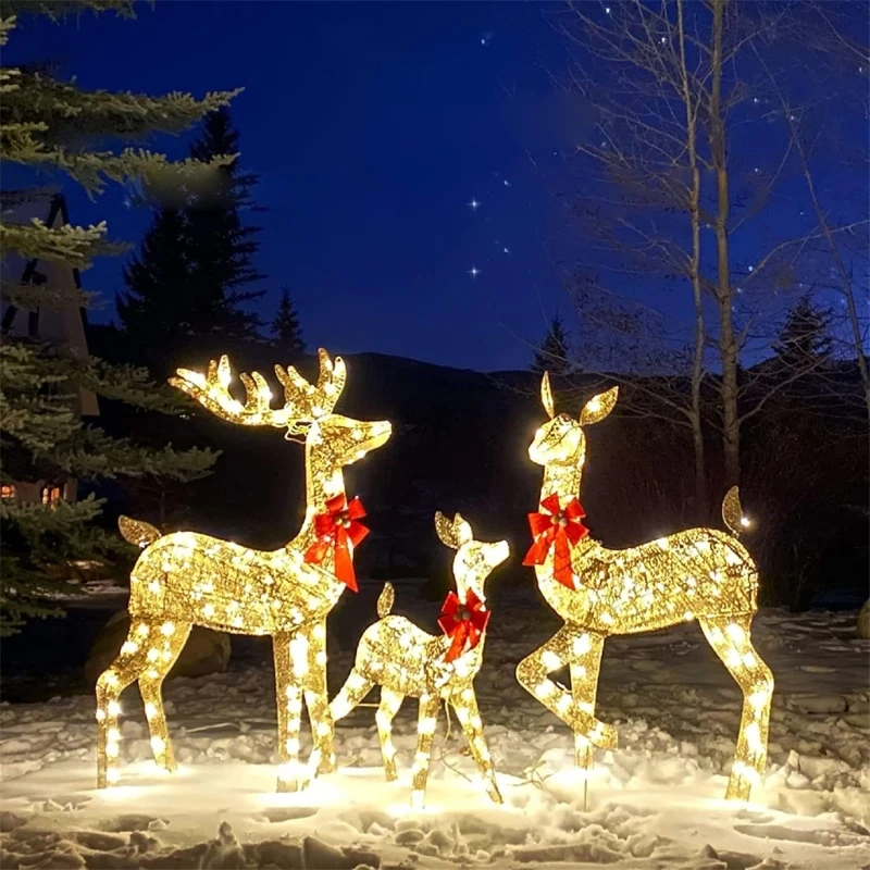 Outdoor Garden Decorations with Glowing LED Lights Christmas Deer Lightings Reindeer Statues Lights Acrylic Material