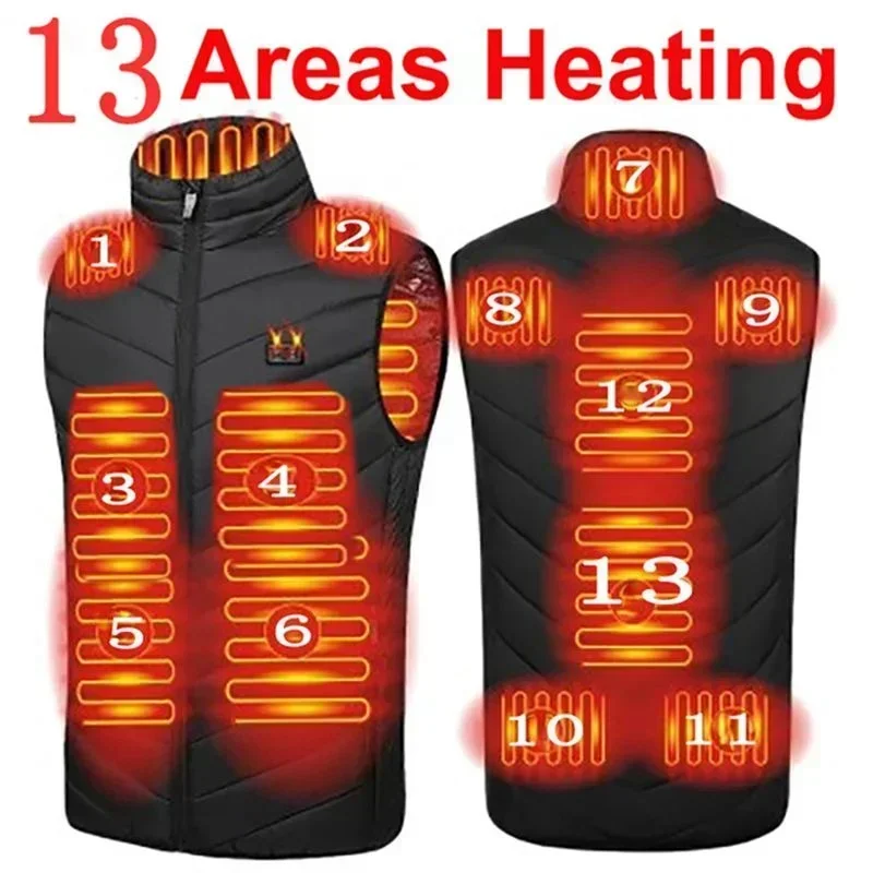 21/13/9Areas Self Heating Vest Jacket Heated Winter Men Womens Heated Jacket Tactical Heating Vest Body Warmer Coat with  Gloves