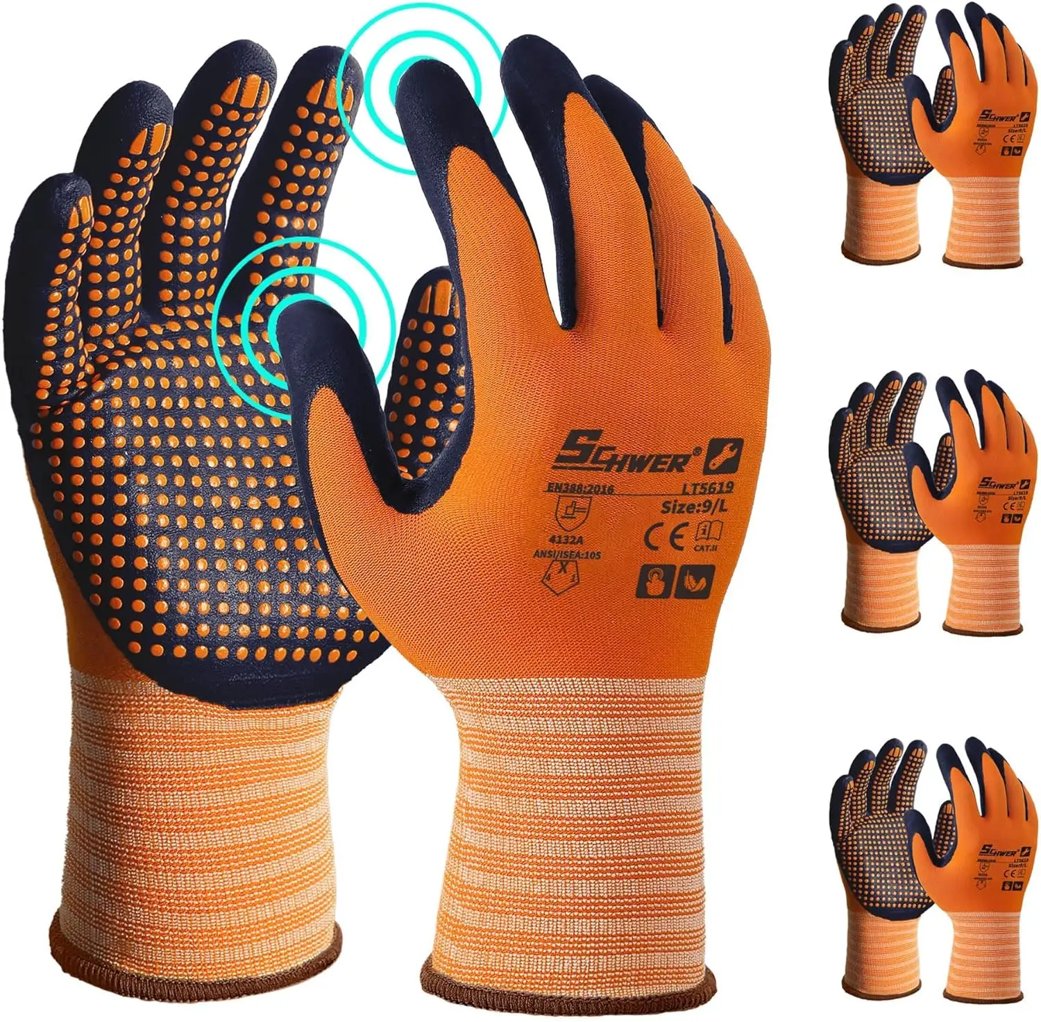 

3/6/12 Pairs MicroFoam Nitrile Work Gloves, Level 6 Abrasion Resistant, Touchscreen, A1 Cut Resistant, LT5619, L